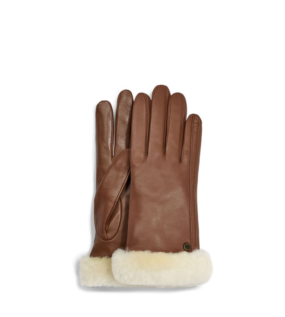 Ugg Glove Womens - Ugg Classic Leather Y Tech Brown - 978RTQAUJ